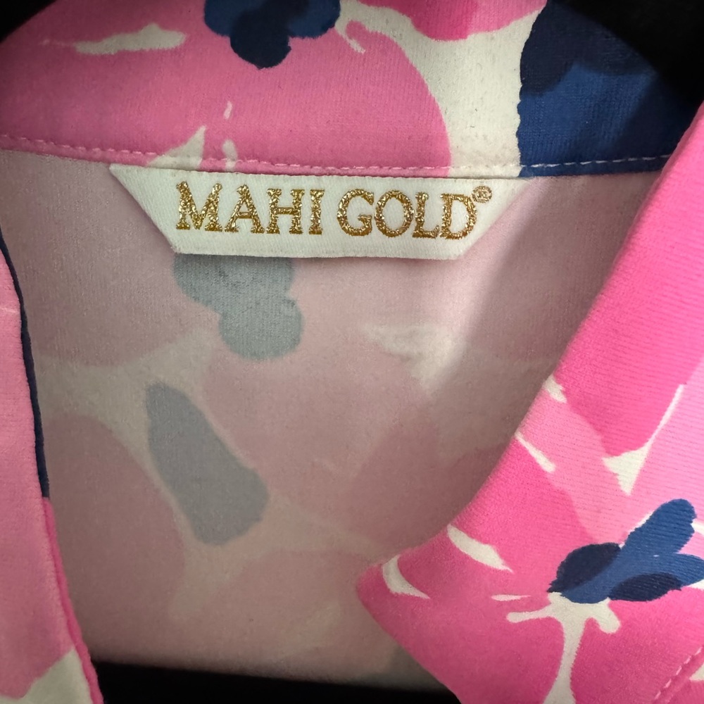 MAHI GOLD Pink Floral Sleeveless Shift Dress with Navy Accents - Picture 3 of 3